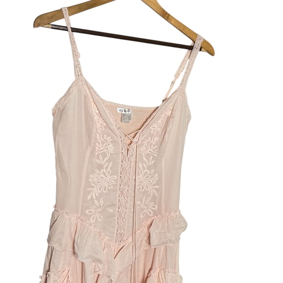 NWT VENUS Ruffled Tiered Maxi Boho Dress 100% Cotton In Blush Pink Size S - Picture 3 of 7